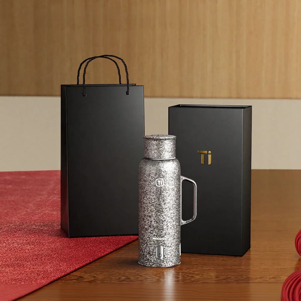 Tytanowy podgrzewany kubek izolowany z uchwytem 680ml, pudełko prezentowe