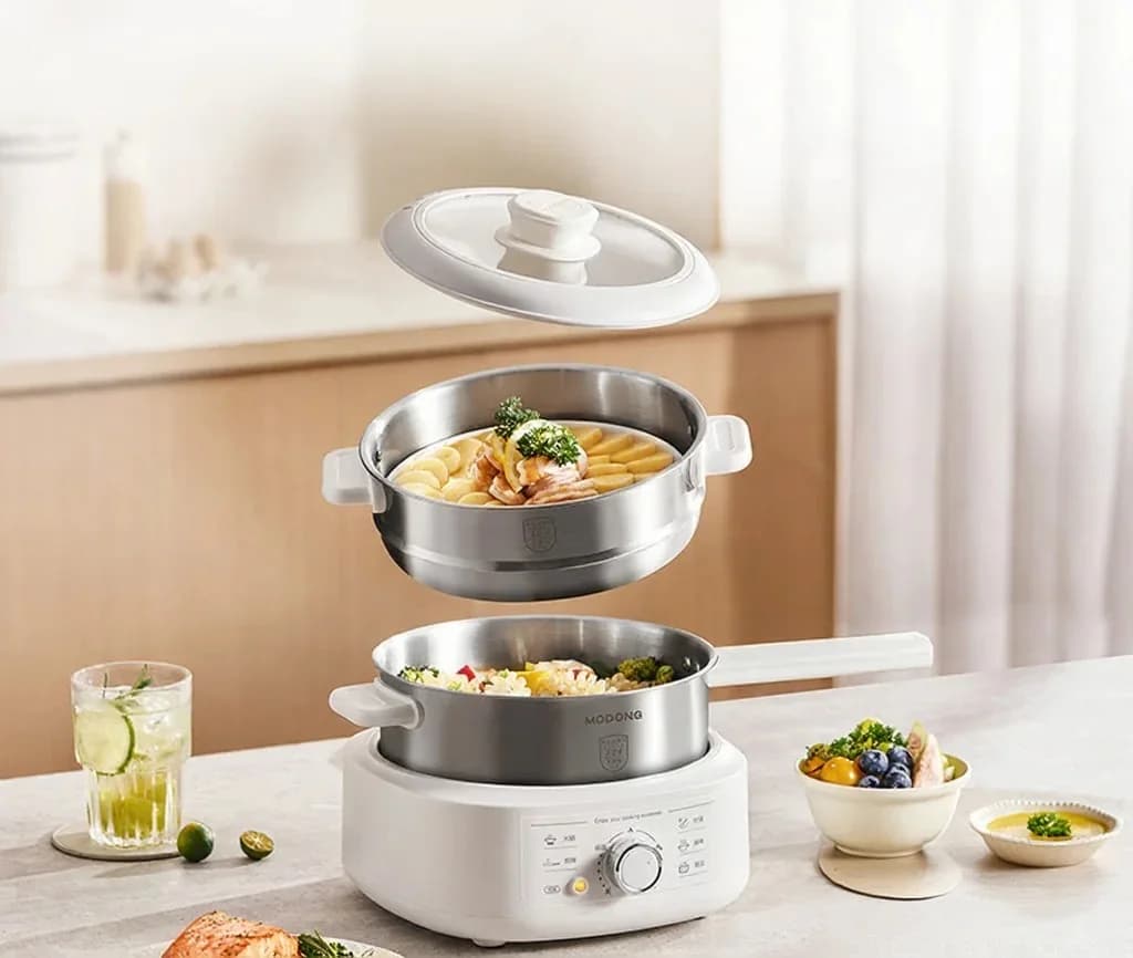 Elektryczny garnek do hot pot ze stali nierdzewnej z parowarem, 3L, 220V