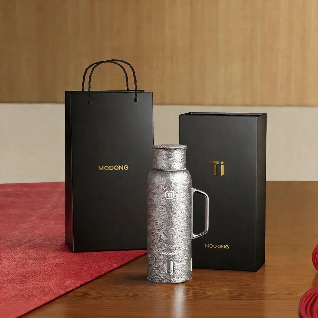 Tytanowy podgrzewany kubek izolowany z uchwytem 680ml, pudełko prezentowe