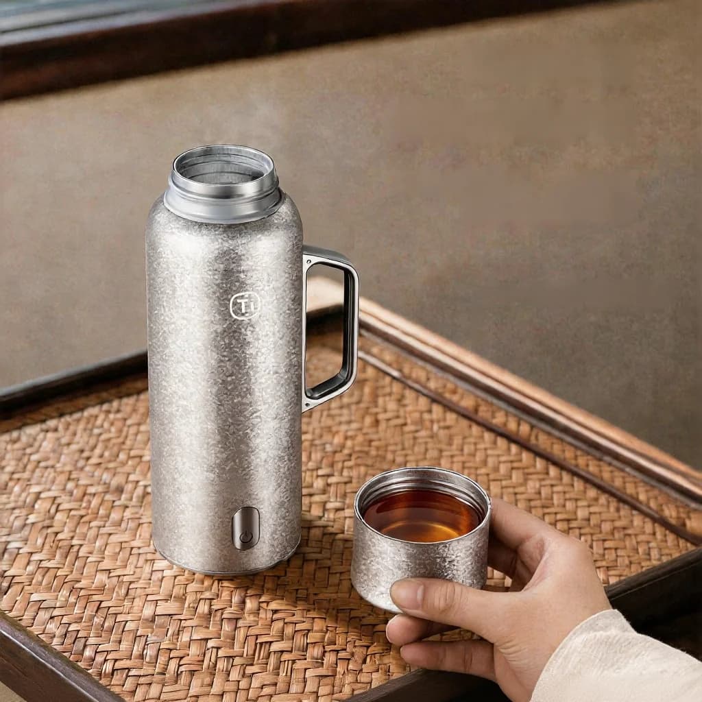 Tytanowy podgrzewany kubek izolowany z uchwytem 680ml, pudełko prezentowe