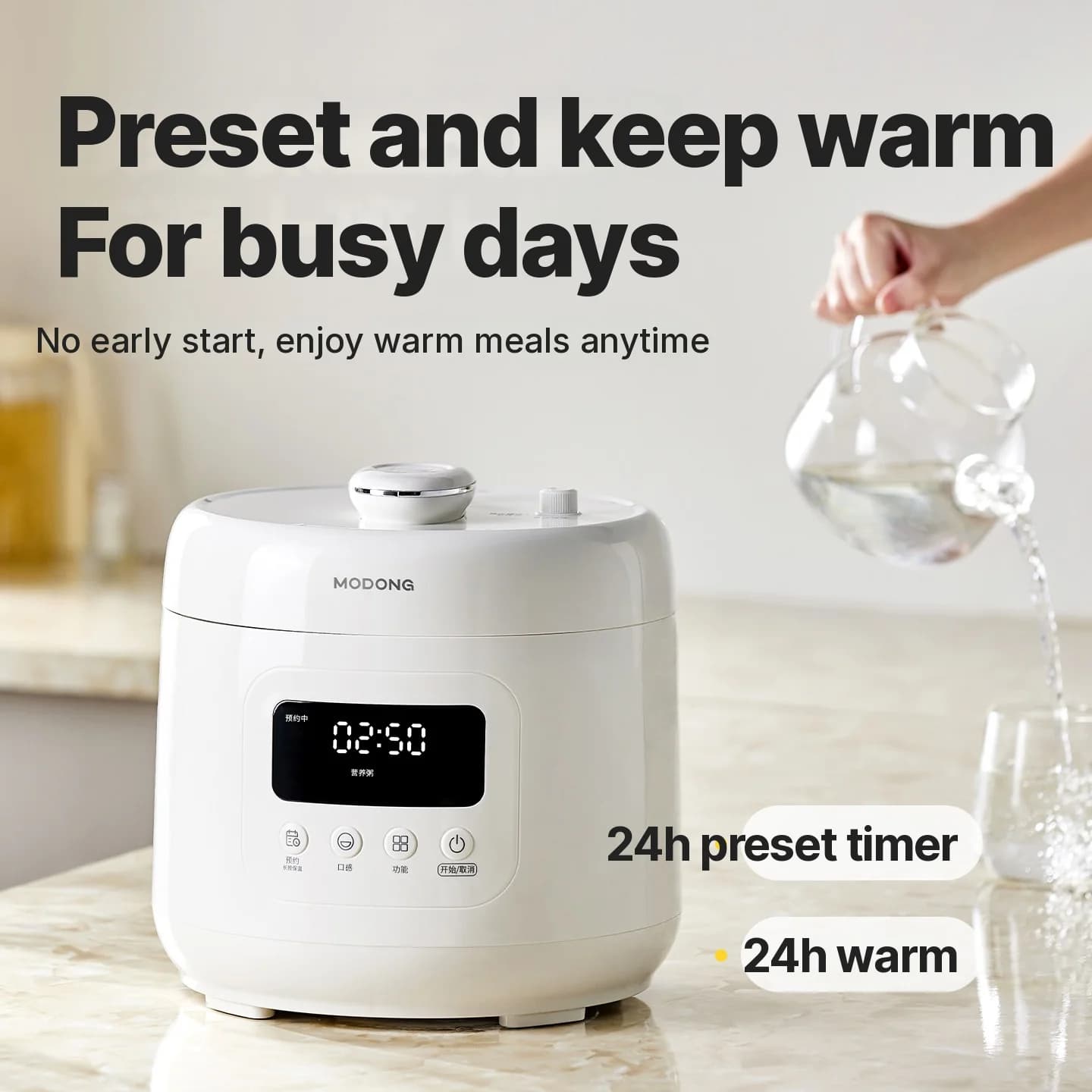 Elektryczny szybkowar 4L z ceramicznym wkładem, 800W, timer 17-24H