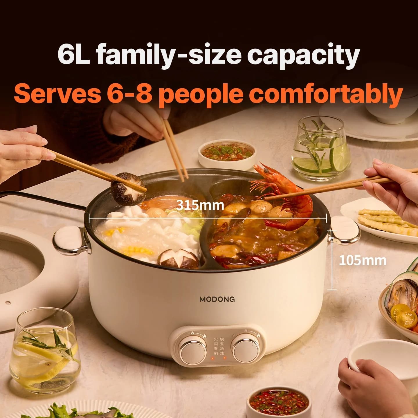 Elektryczny garnek do hot pot 6L z dwiema strefami i niezależną kontrolą temperatury