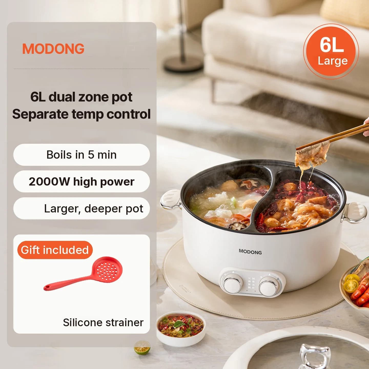Elektryczny garnek do hot pot 6L z dwiema strefami i niezależną kontrolą temperatury