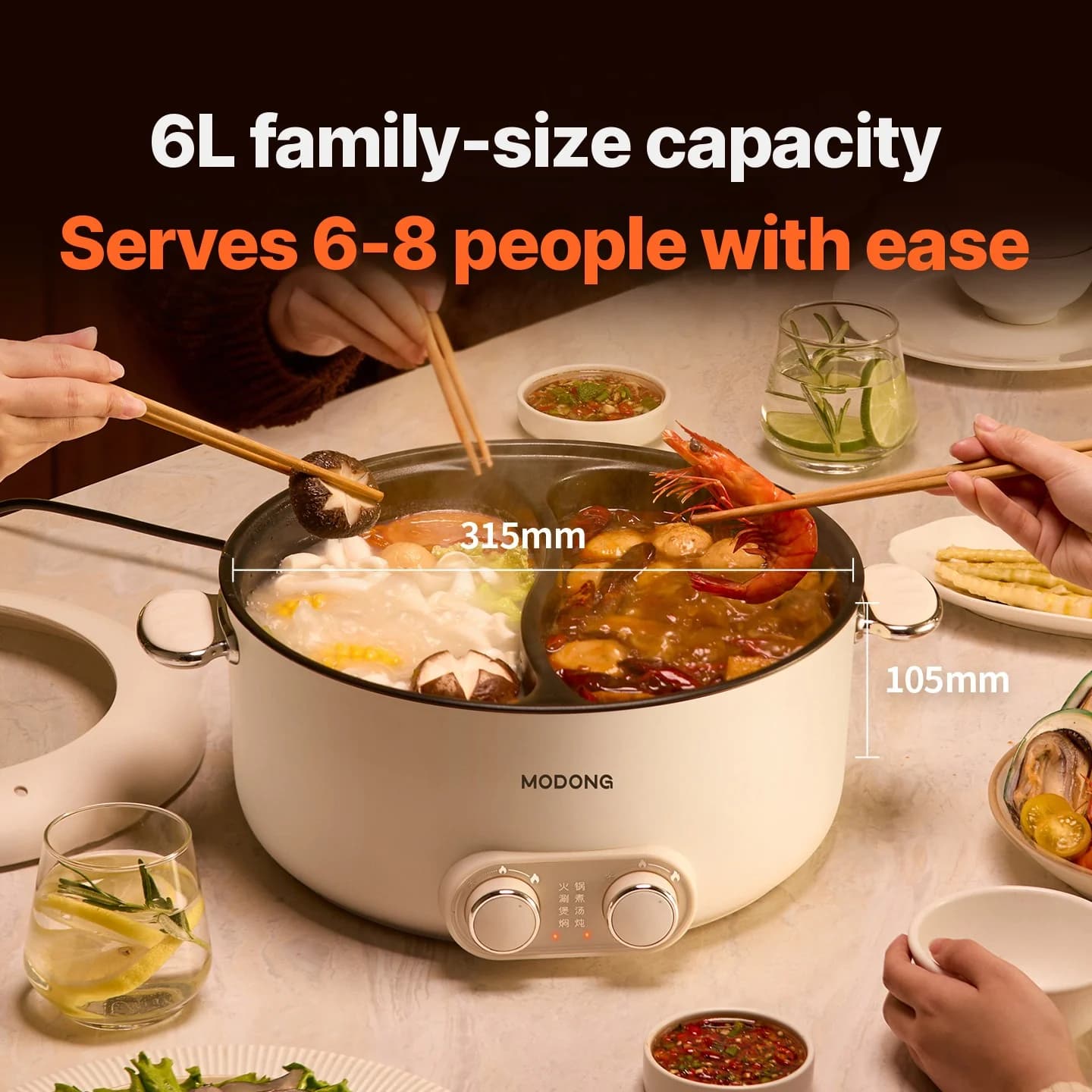 6L elektryczny garnek hot pot z dwoma strefami i niezależną regulacją temperatury
