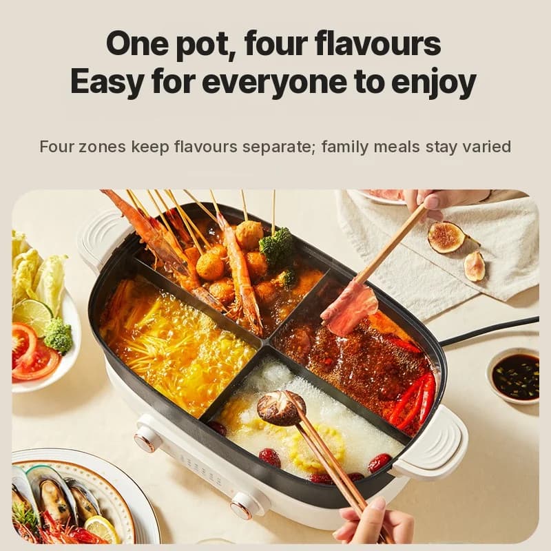 Dwudzielny elektryczny garnek do hot pot 7L z niezależną regulacją temperatury w dwóch strefach