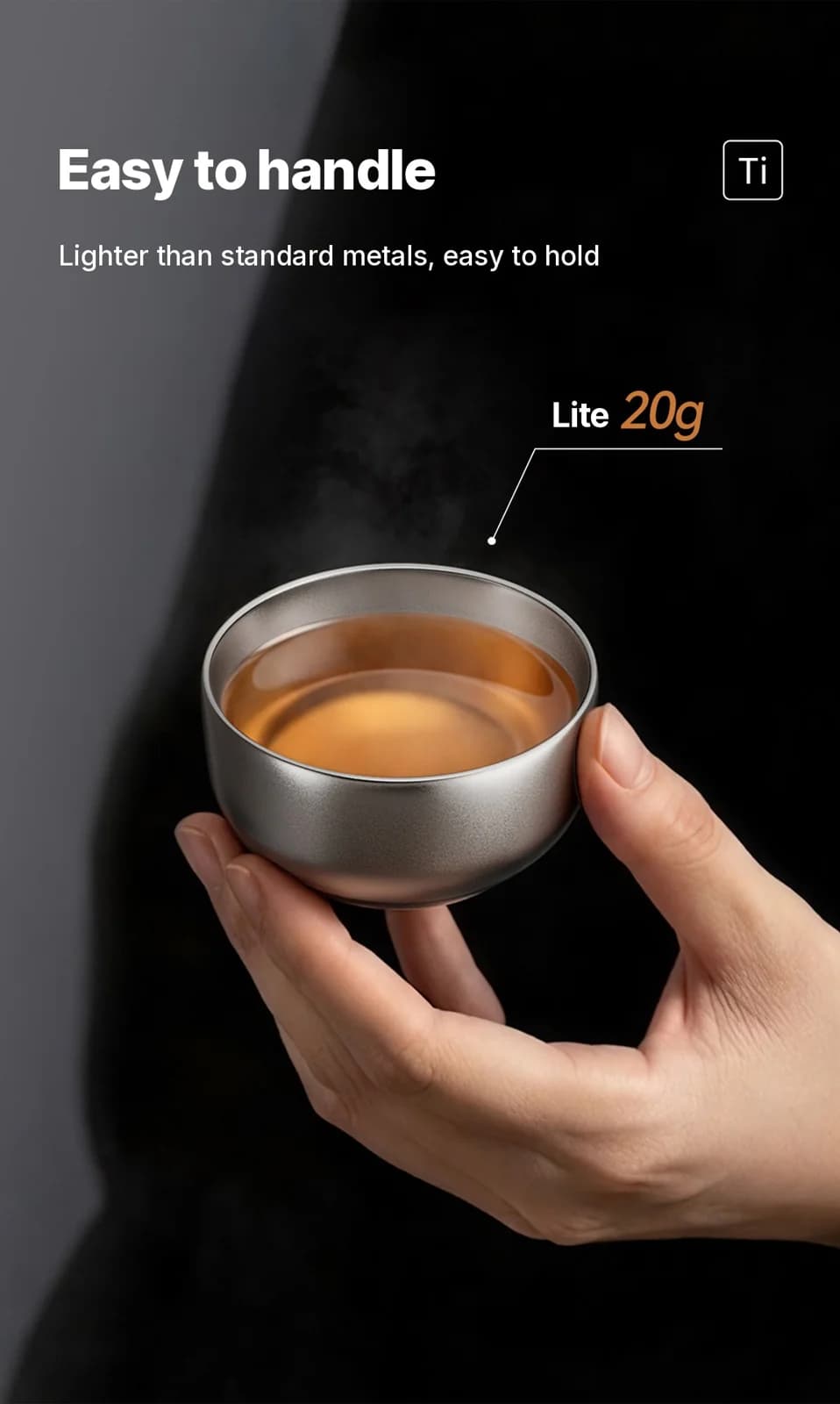 Zestaw filiżanek do herbaty Gongfu z czystego tytanu 55 ml, ręcznie robione, naturalne wykończenie