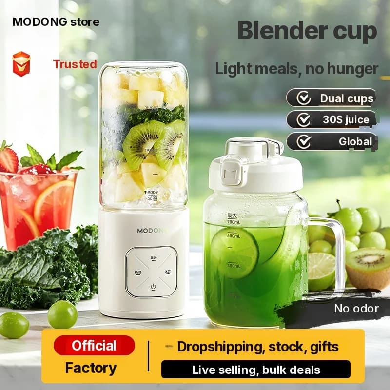 Przenośny bezprzewodowy blender kubkowy z dwoma kubkami i kruszeniem lodu