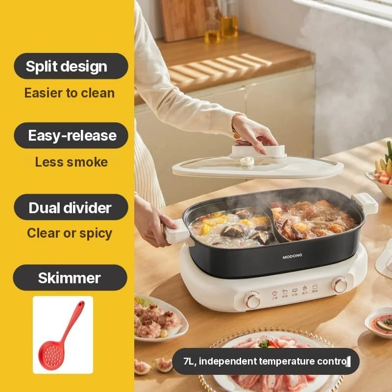 Dwudzielny elektryczny garnek do hot pot 7L z niezależną regulacją temperatury w dwóch strefach