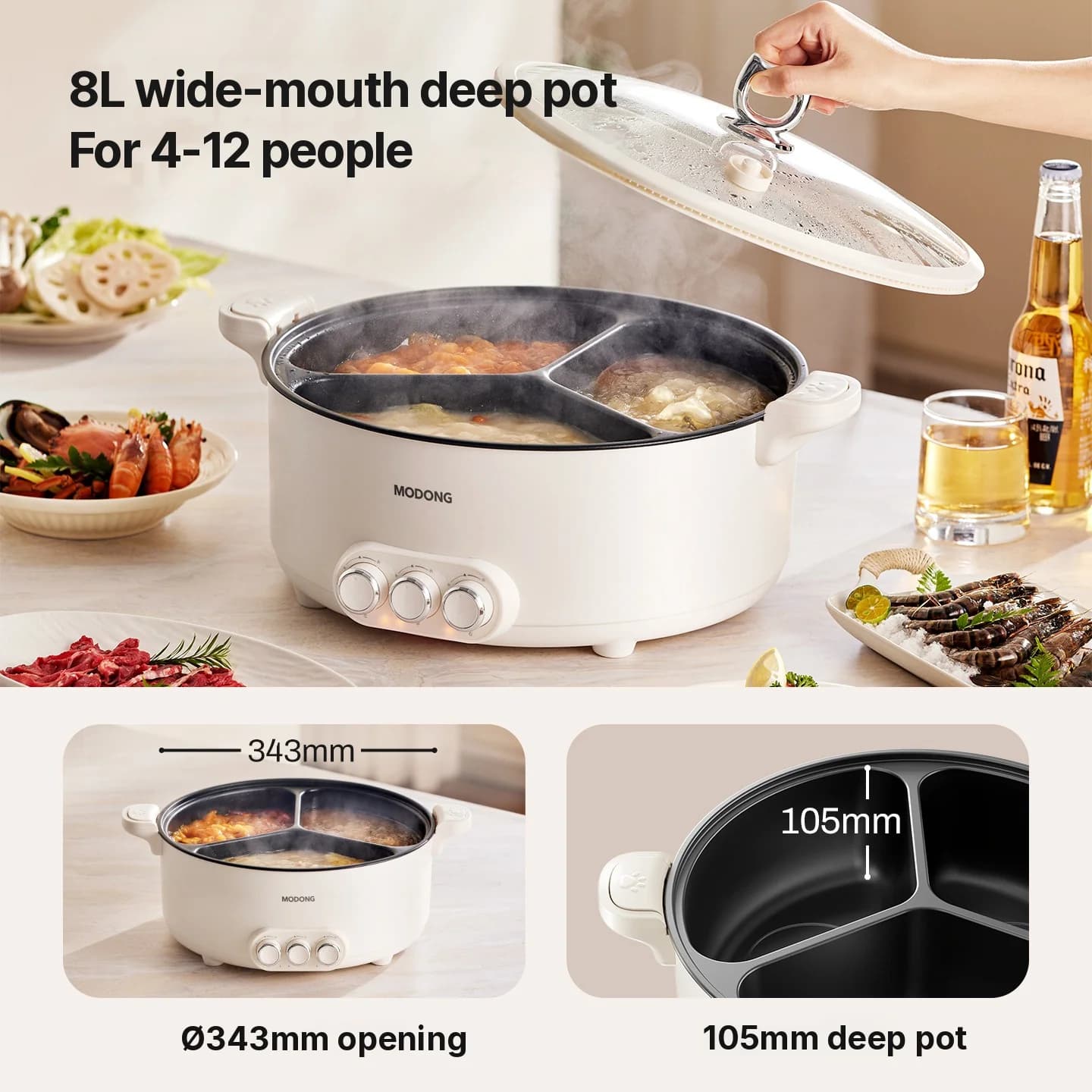 Elektryczny garnek do hot pot z przegrodą, 5,6L/8L, 220V