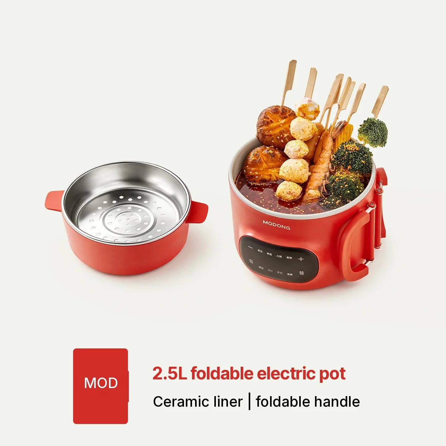 2.5L elektryczny garnek do gotowania z parowarem i ceramiczną wkładką