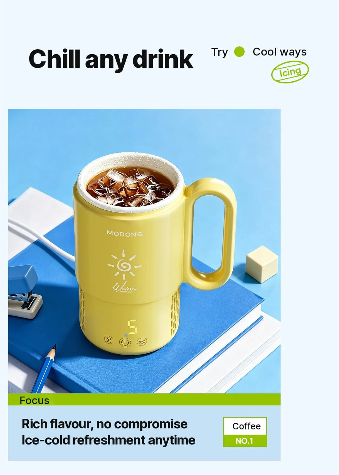 Przenośny kubek grzejący i chłodzący 450 ml 36 W sterowanie dotykowe