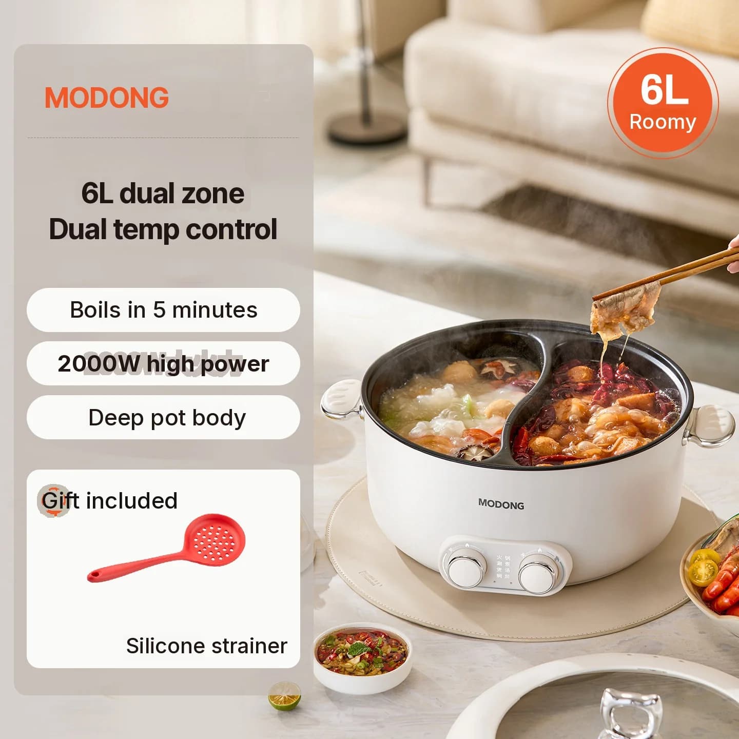 6L elektryczny garnek hot pot z dwoma strefami i niezależną regulacją temperatury