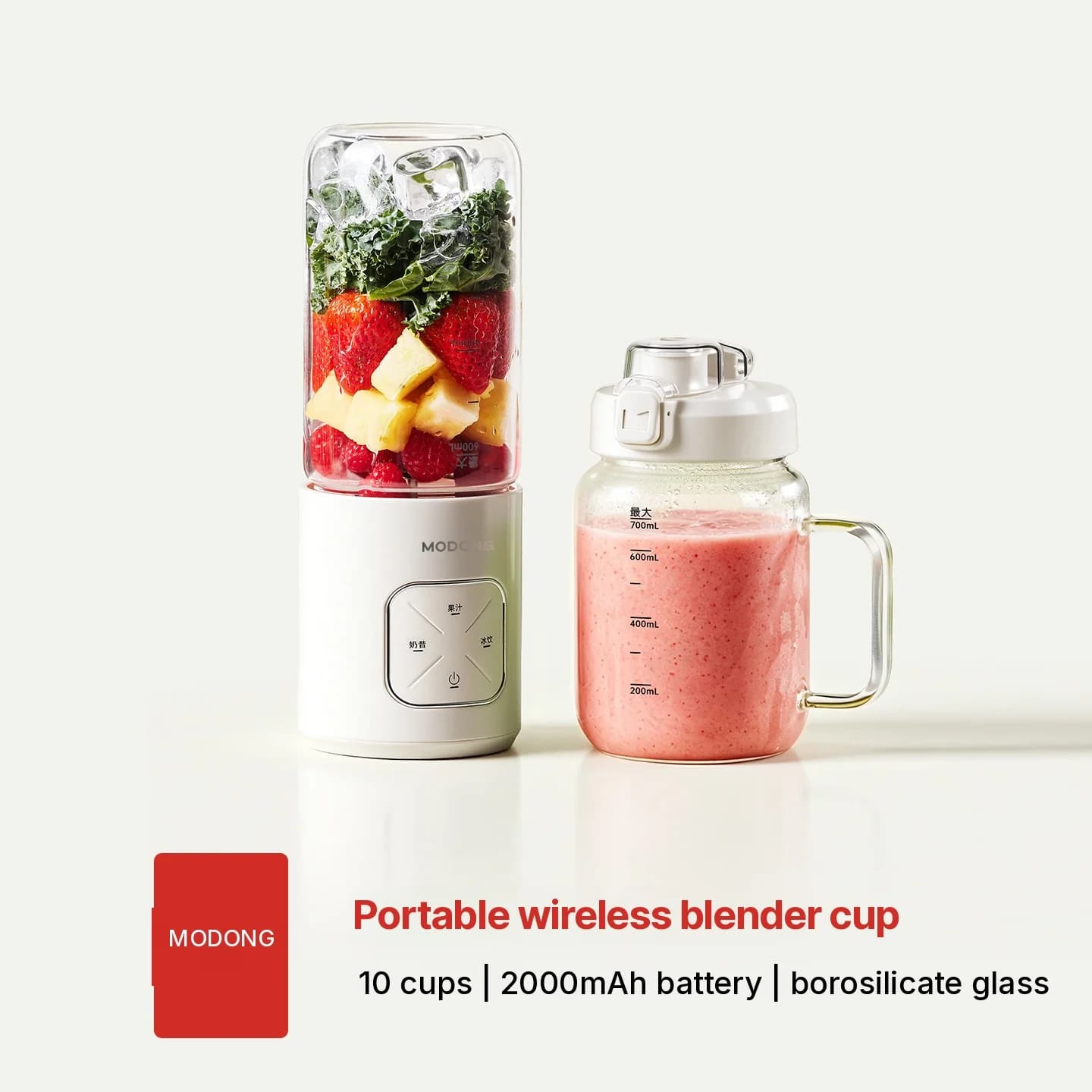 Przenośny bezprzewodowy blender kubkowy z dwoma kubkami i kruszeniem lodu