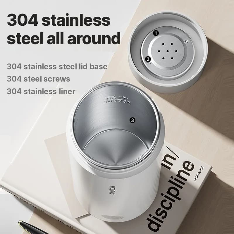 Przenośny elektryczny kubek, stal nierdzewna 304, 300 ml, 220 V