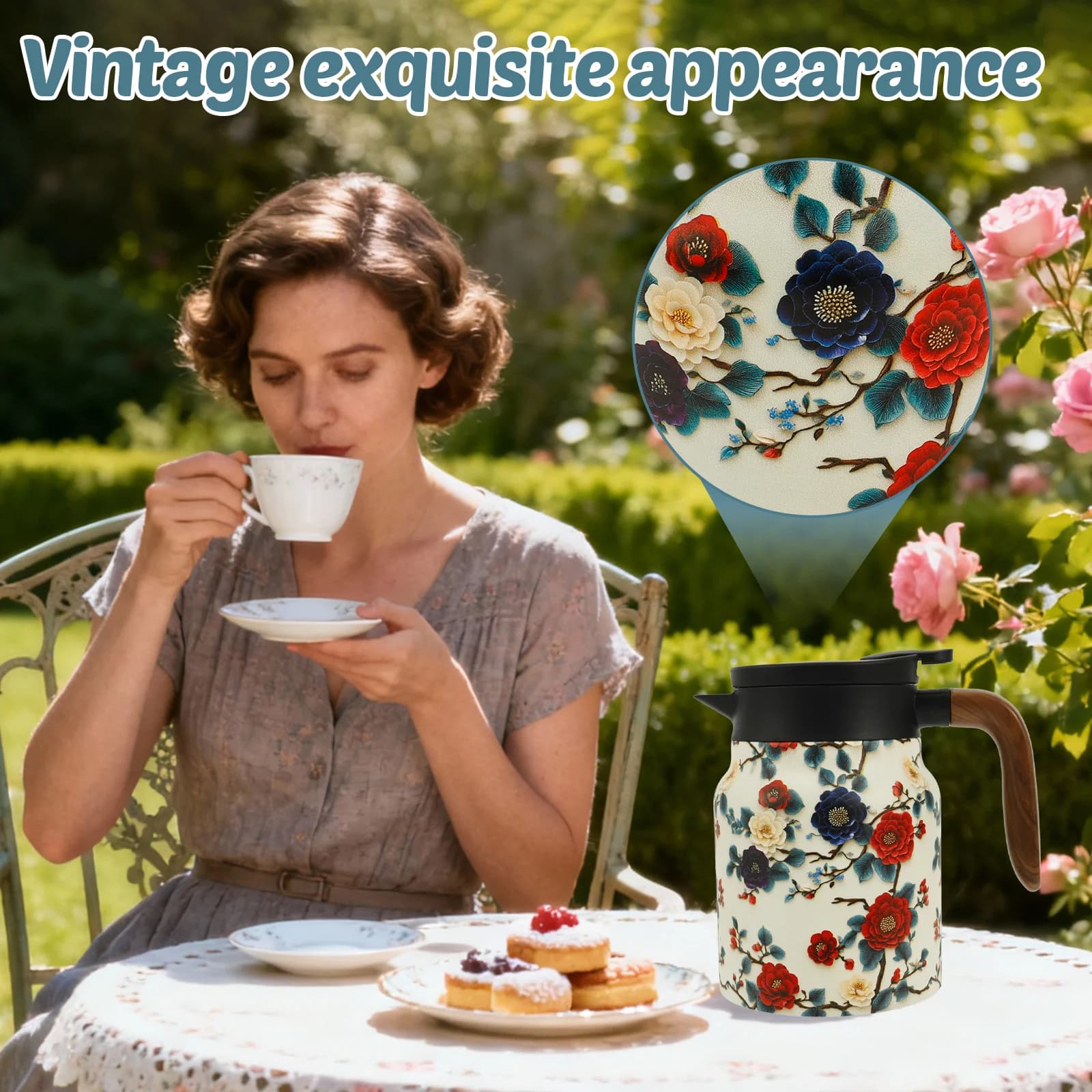 Zestaw vintage termosów do herbaty w kwiaty